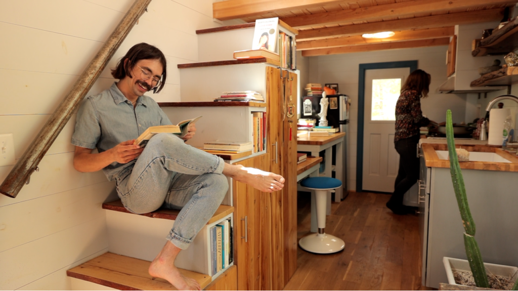 book-filled tiny house