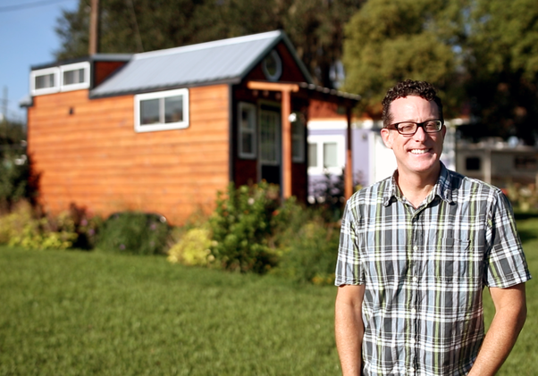 ﻿The charismatic tiny house advocate James Taylor in front of his home, The Company Store on Wheels